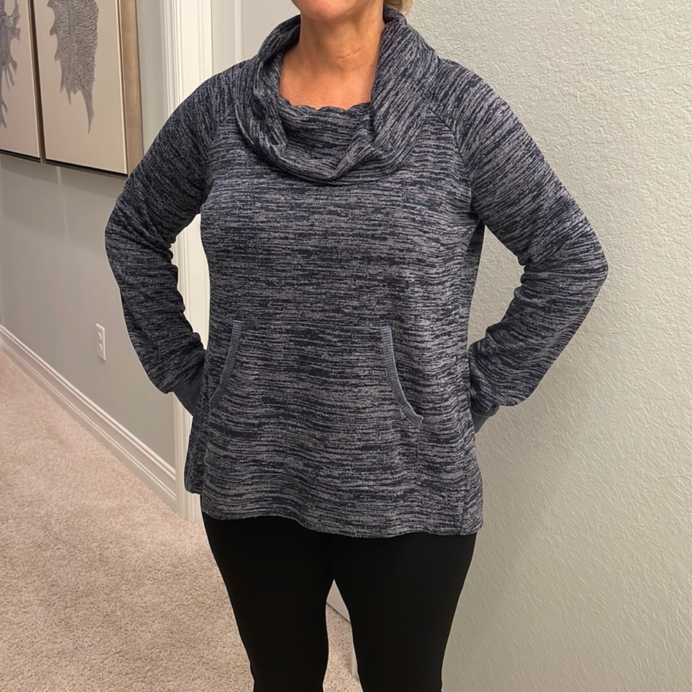 Tea berry and weave cowl neck sweater